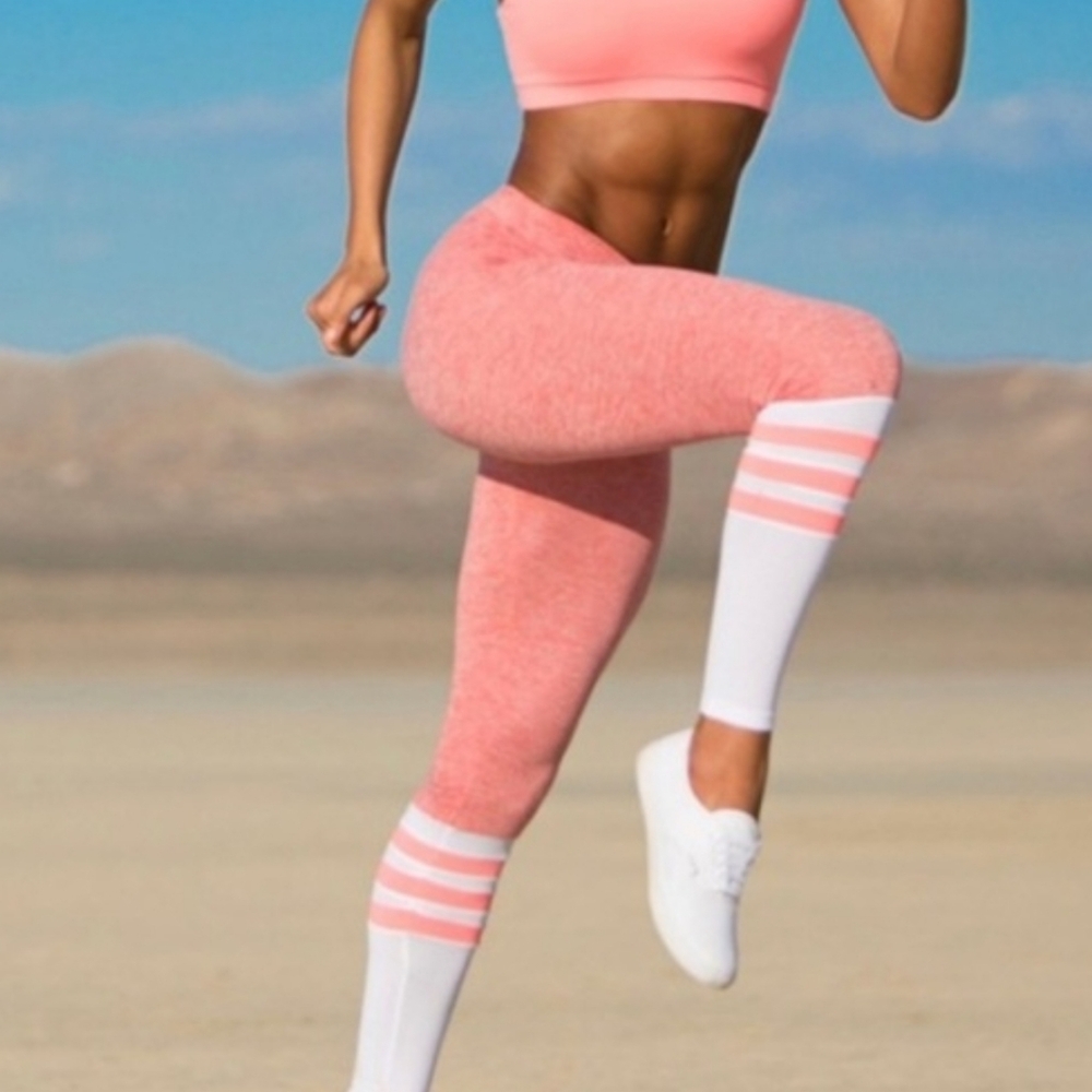 Bombshell Sportswear Pink and White Colorblock Leggings S